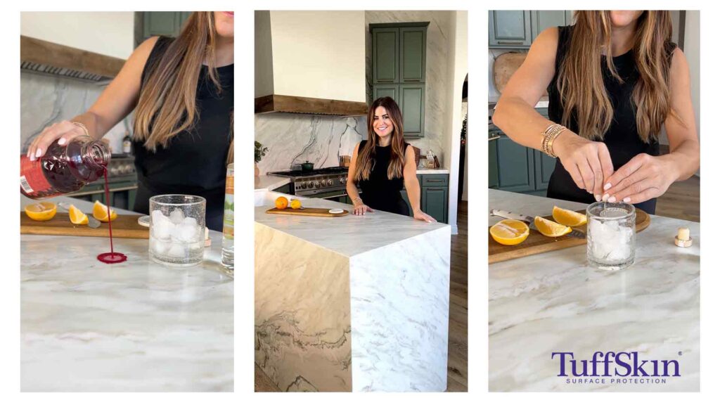 HGTV designer, Alison Victoria putting TuffSkin Surface Protection to the test on her marble countertops